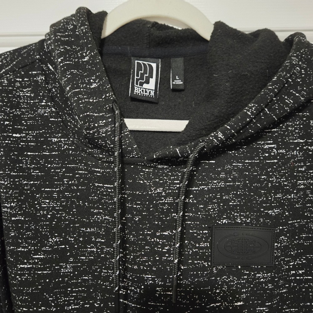 BKLYN Athletics Hoodie Black Speckled Graphic Logo Size L Polyester